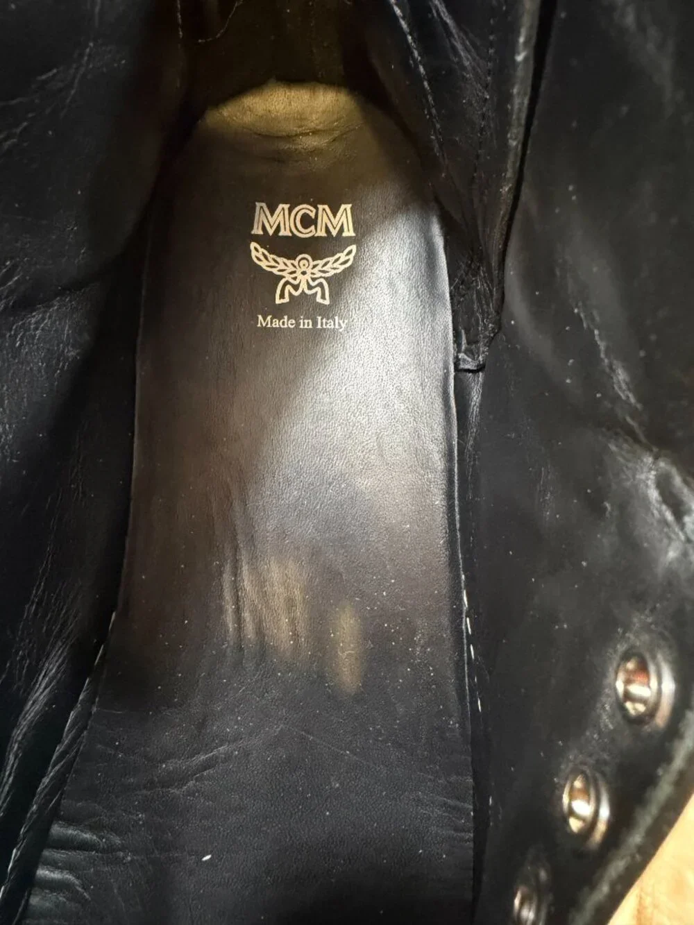MCM Black Visetos High-Top Leather Sneakers - AUTHENTIC